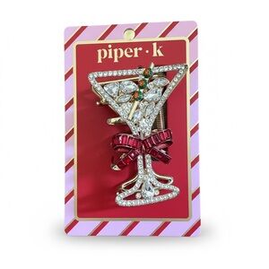 Piper K Martini Glass With Olives Gold Red Rhinestone Large Claw Hair Clip NWT